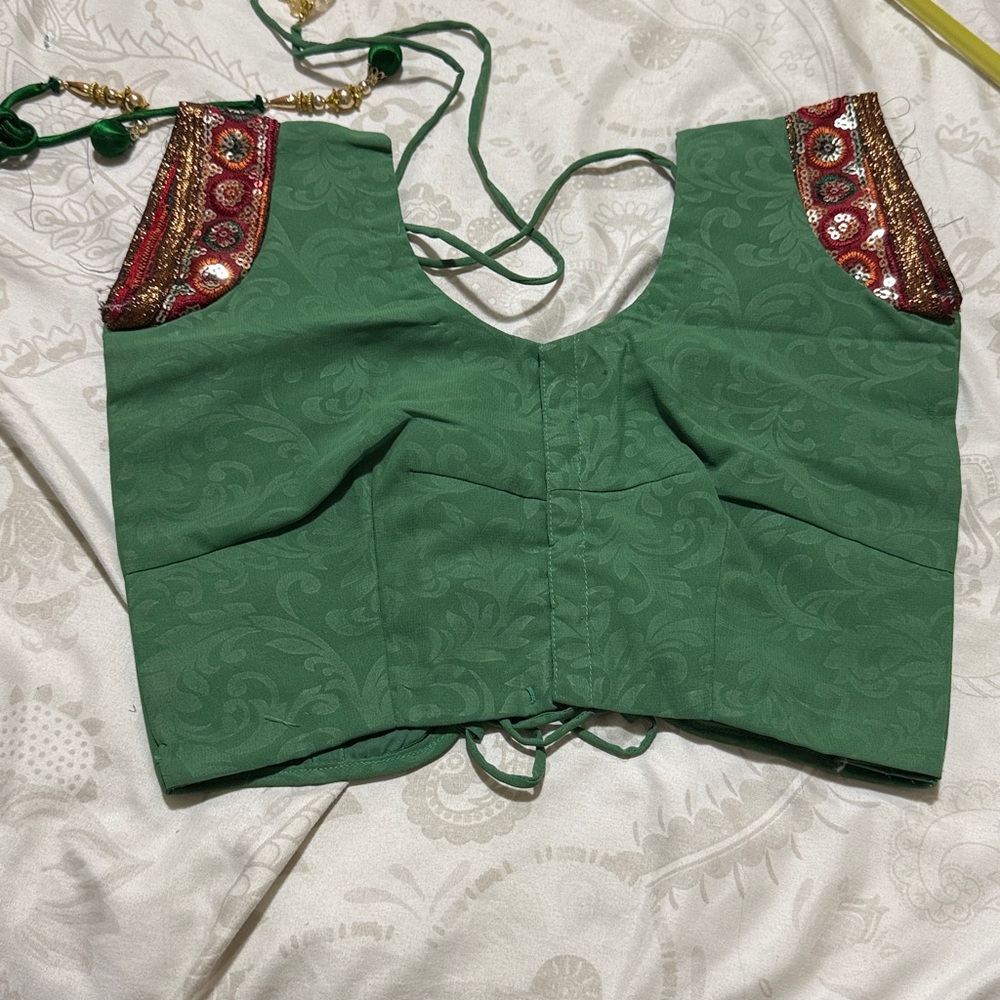 Green Blouse with Embroidered Sleeves